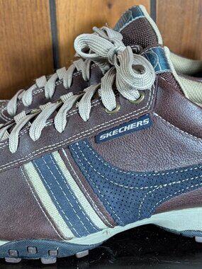 Skechers Urban Track Brown Leather Lace-Up Sports Sneakers Men's Sz 10.5 - EUC